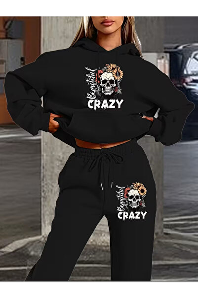 Marco Fresco Unisex 3 Thread Crazy B Printed O Oversized K Hooded Tracksuit Set