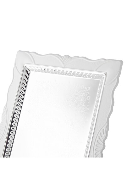 Dania ✨ Luxury silver metal serving tray with a white decorative rim – 35x26 cm ✨