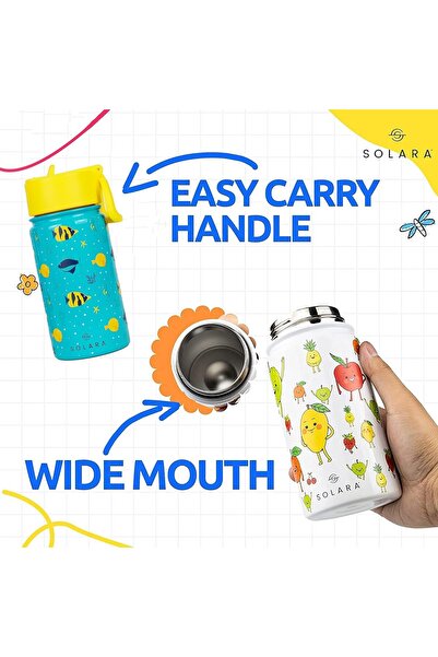 SOLARA 450 ml Insulated Kids Water Bottle with Sipper Straw — Fish Design