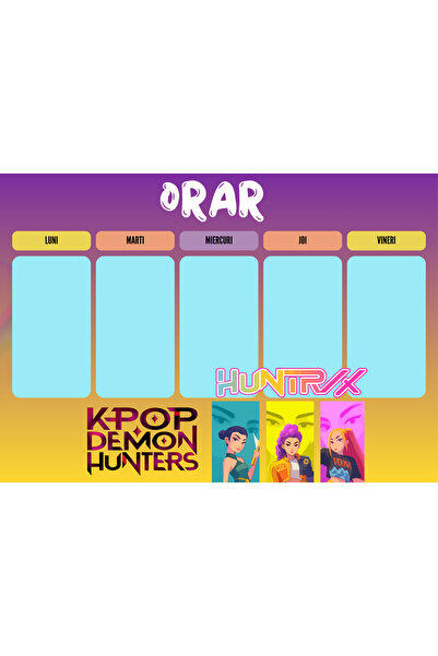 OEM A4 school timetable, K POP GIRLS theme, thick glossy cardboard, two pieces