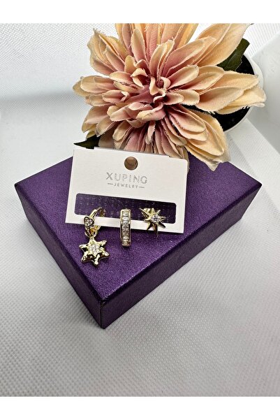 XUPING JEWELRY Zircon Stone Star North Star Figured Steel 3-Piece Earrings