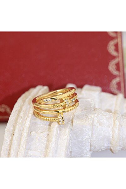 STAİNLES خاتم ذهبي ملتف بتفاصيل حجرية قابلة للتعديل