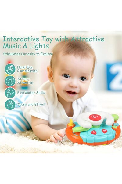 Generic Andanna Baby Montessori Travel Sensory Steering Wheel Toy with Lights & Sounds (1-3 yrs)