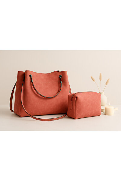 ŞIK VE MUTLU Vegan Suede Nubuck Leather 2 Piece Hand Shoulder Bag