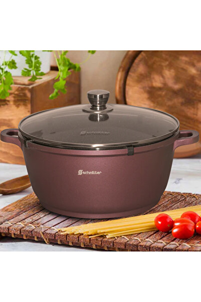 OEM Schmitter pot with lid - Cast Al ceramic saucepan, professional cooking pot, 20 cm, 2.5 L, grey brown