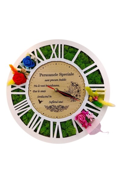 OEM Lichen wall clock, personalized gift with message, 30 cm, white