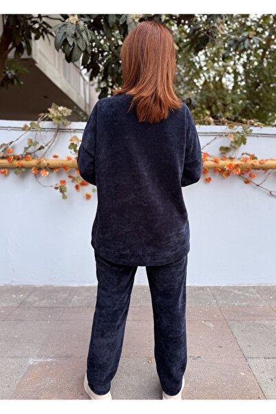 DenizEge Women's Italian Velvet Suit Navy Blue