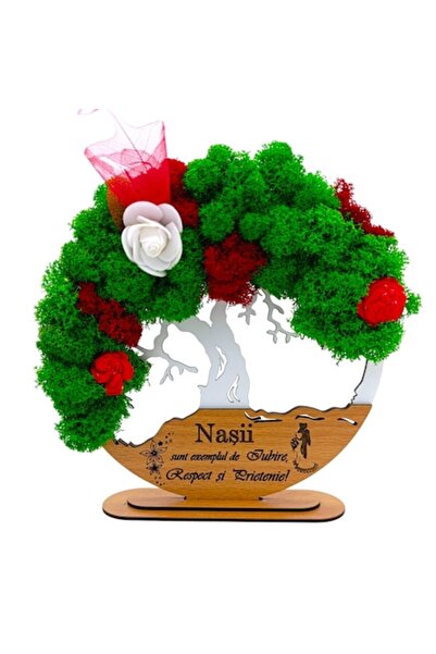 OEM Operă de artă Copacul Vieții cu licheni stabilizați, mesaj personalizat, 25 cm, alb