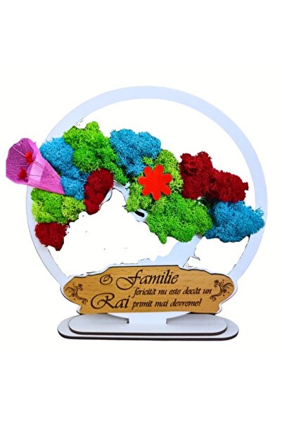 OEM Decorațiune personalizată pentru bonsai cu mesaj gravat cu laser „O familie fericită...”, 20 cm, alb