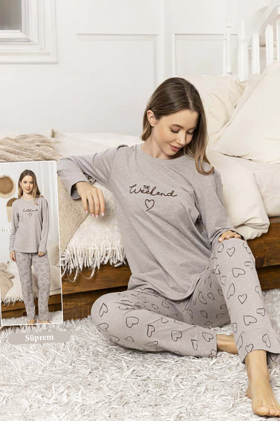 REMSA Γυναικείο Σετ Πιτζάμες με σχέδιο καρδιάς Suprem 0351 Light Mink