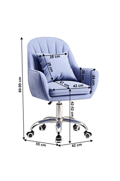 Decorer Scaun de birou Klian tapițat cu catifea albastră, bază cromată, 42x55-90cm