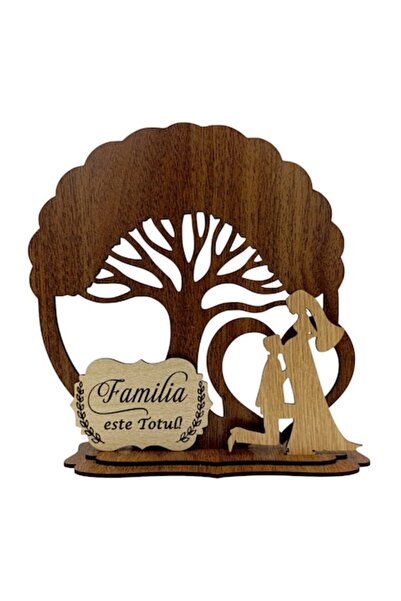 OEM Brad cu siluete și mesaj pentru familie, cadou personalizat, lemn, 20 cm,...