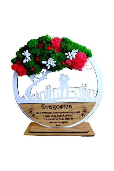 OEM Tablou canvas personalizat Copacul Vieții cu mesajul „Dragostea e o poveste...” – 20 cm, Model 2, Alb