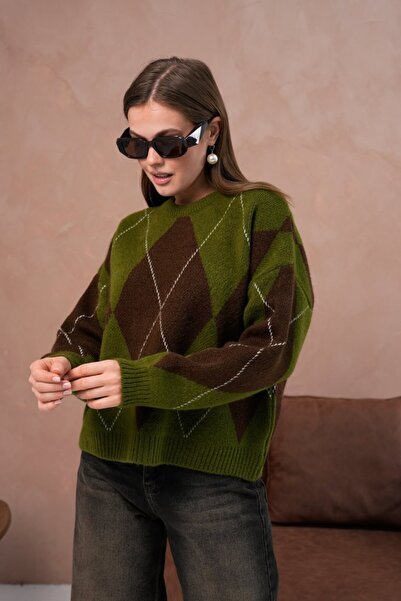 Noi Belis Oversized Large Argyle Pattern Knitwear Sweater Aw25Kz0093