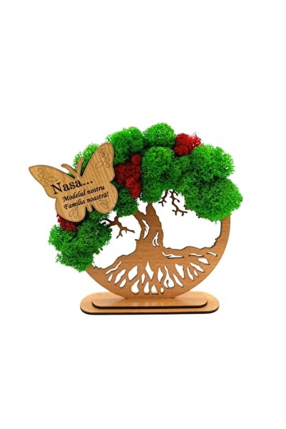 OEM Artă Copac Vieții cu Mușchi Stabilizat, Mesaj Fluture pentru Nașă, 10cm, ...