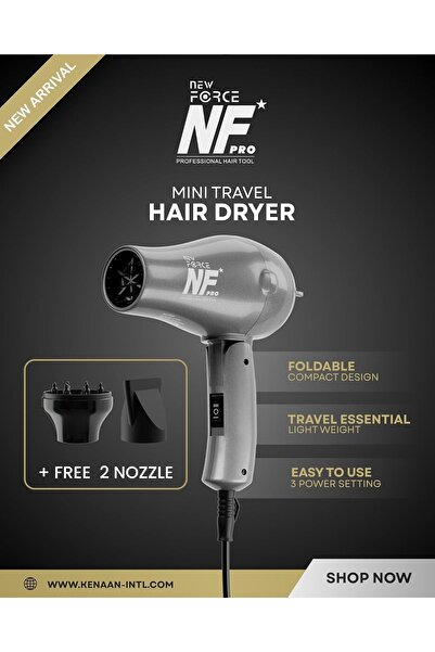 NF New Force Mini Hair Dryer - Compact Travel Blow Dryer (Grey)
