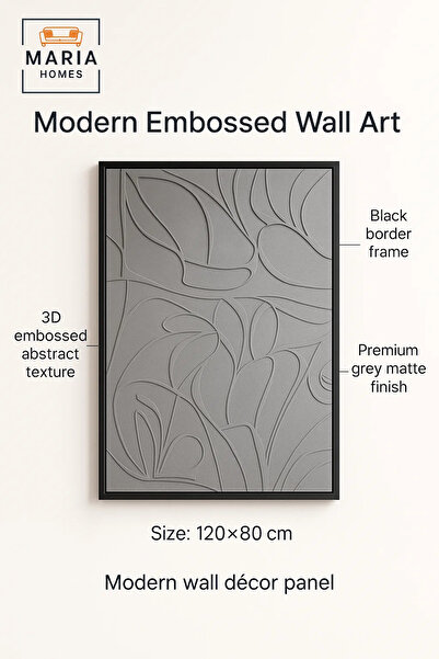 MARIA HOMES Modern 3D Wall Art – Large Grey Abstract Decorative Panel for Living Room 120×80 cm