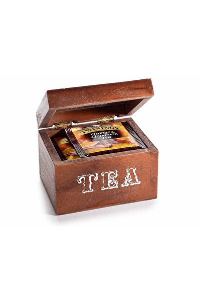 Decorer Set of 2 wooden tea boxes, brown and white, 10 x 8.5 x 7 cm