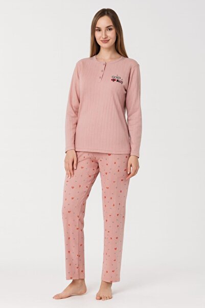 Pemilo Women's 0382 interlock long sleeve pajama set with report pink