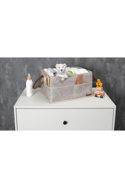 Epilons Multi-Purpose Organizer Box with 3 Compartments Leather Stripes Felt Basket 03860