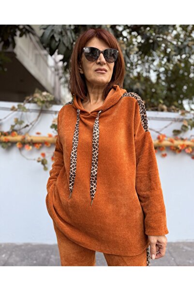 DenizEge Italian K Hooded Leopard Velvet Suit Tile