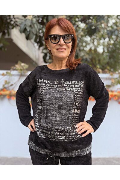 DenizEge Γυναικείο ιταλικό βελούδινο κοστούμι μαύρο