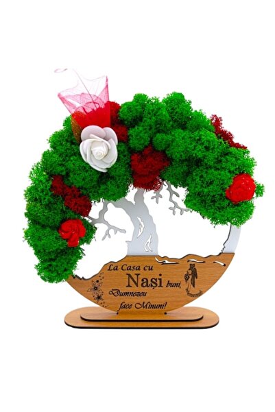 OEM Artă Copacul Vieții cu mușchi stabilizat, personalizată (Nuntă/Nași/Botez), 20cm, alb