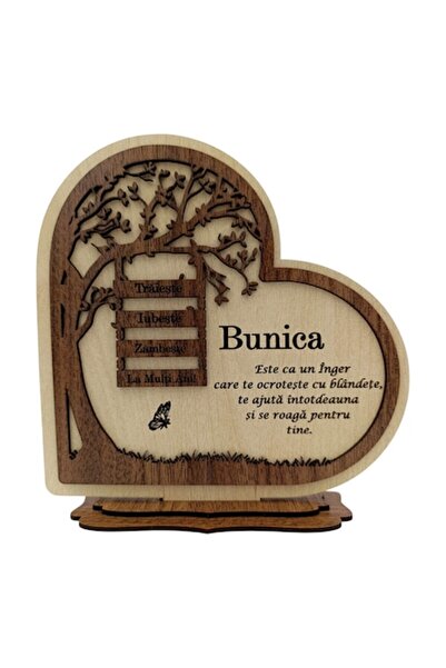 OEM Cadou pentru bunică – Decorațiune din lemn în formă de inimă cu mesaj per...