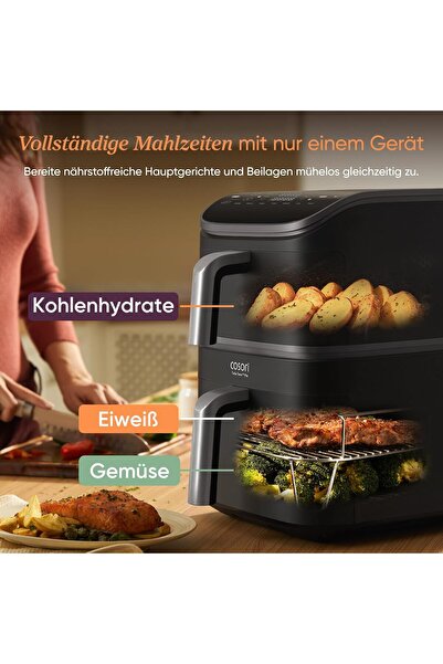 COSORI Turbo Tower Pro 10.8L Çift Hazneli Seramik Airfryer – DualBlaze Teknolojisi, 2 Yemek Aynı Anda!