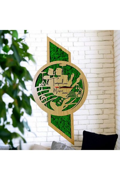 OEM Wall clock with stabilized moss, gift for musicians, 60x30 cm, oak