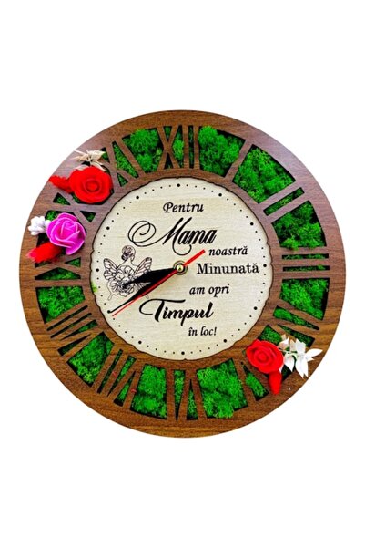 OEM Personalized wall clock decorated with lichens, message for mom, 30 cm, walnut