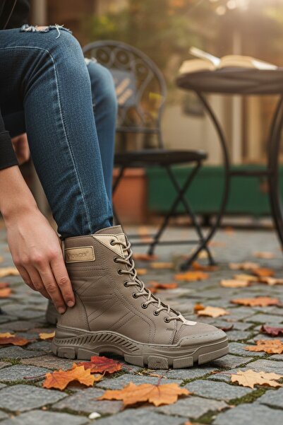 VeliKundura Voyager 9375 Dark Beige Genuine Nubuck Leather Zippered Lace-Up Women's Boots