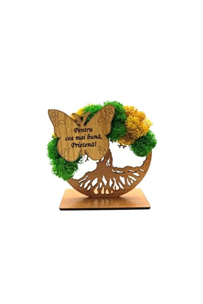 OEM Tree of Life wall decoration, yellow-green with stabilized moss & butterf...