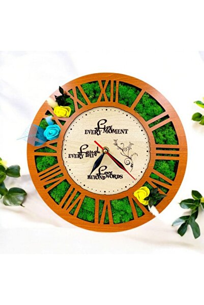 OEM Stabilized Moss Wall Clock, Personalized Message Gift for Family/Friends, 30 cm, Cherry