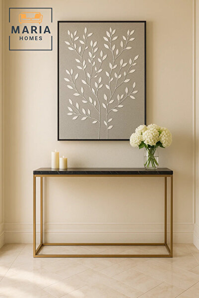 MARIA HOMES Modern 3D Wall Art – Grey Floral Decorative Panel with Raised Branch Design 120×80 cm