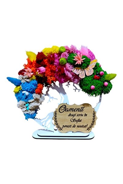 OEM Tablou personalizat „Copacul Vieții” cu mușchi stabilizat, 15 cm, alb