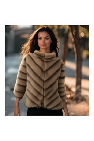 OEM Women's cappuccino faux fur jacket, regular fit, brown, one size