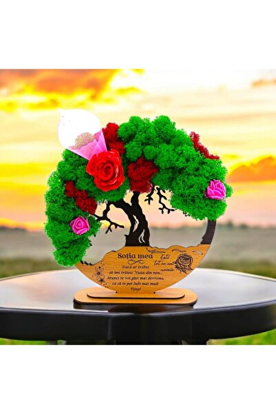 OEM Tree of Life framed art with stabilized lichens, personalized "My wife is..." 20cm black