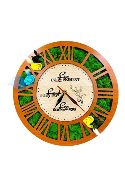 OEM Stabilized Moss Wall Clock, Personalized Message Gift for Family/Friends, 30 cm, Cherry