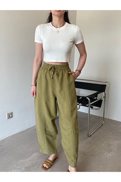 Bade Butik Хаки шев Детайлни широки панталони