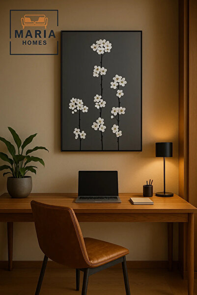 MARIA HOMES Modern 3D Wall Art – Grey Floral Decorative Panel with Raised Flowers 120×80 cm