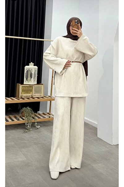 Lovely butik Melody Twill Fabric Suit with Belt Tunic Pants Double Combination