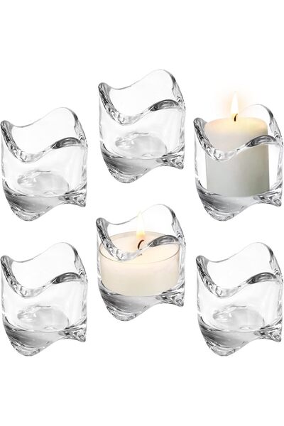 Tazweeq Tea Light Votive Candle Holders (Set of 6) - Clear Glass