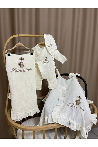 handemnakış tasarım İsimli Nakışlı Yenidoğan Hastane Çıkışı 4'lü Set - Tulum ...