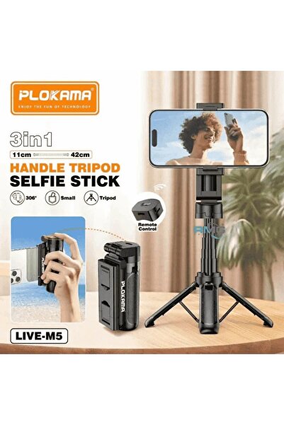 PLOKAMA LIVE-M5 3-in-1 Selfie Stick Tripod with Remote Control