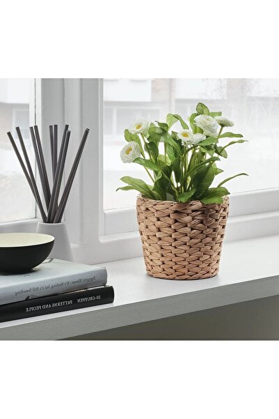TEZPAZAR Fridfull Hasır Saksı Yükseklik 13 Cm El Yapımı Rattan Doğal Bitki Çi...