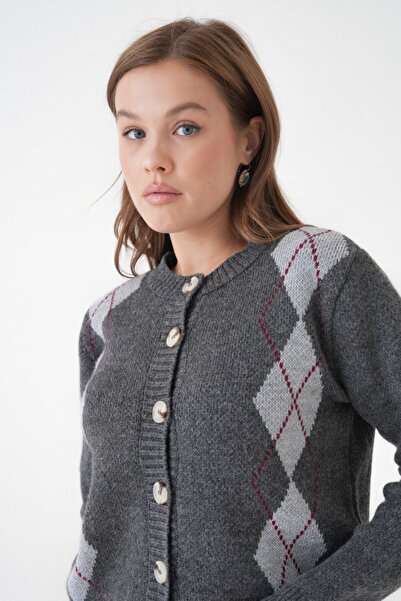 Noi Belis Regular Pattern Baklava Patterned Knitwear Cardigan Aw25Hi0063