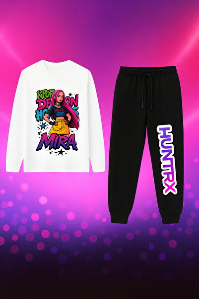 MECH BUTİK K-Pop Demon Hunters Hunterix Printed Long Sleeve Combed Cotton Sweat Sweatpants Set Bottom Top Set