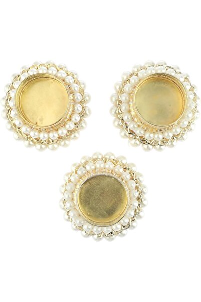 Aditri Creation Set of 3 Pearl Moti Tealight Holders (3 inch, White & Golden)