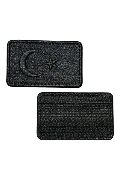 Ex Patch Black Color Turkish Flag Embroidery Peç Patch - 8X5 cm